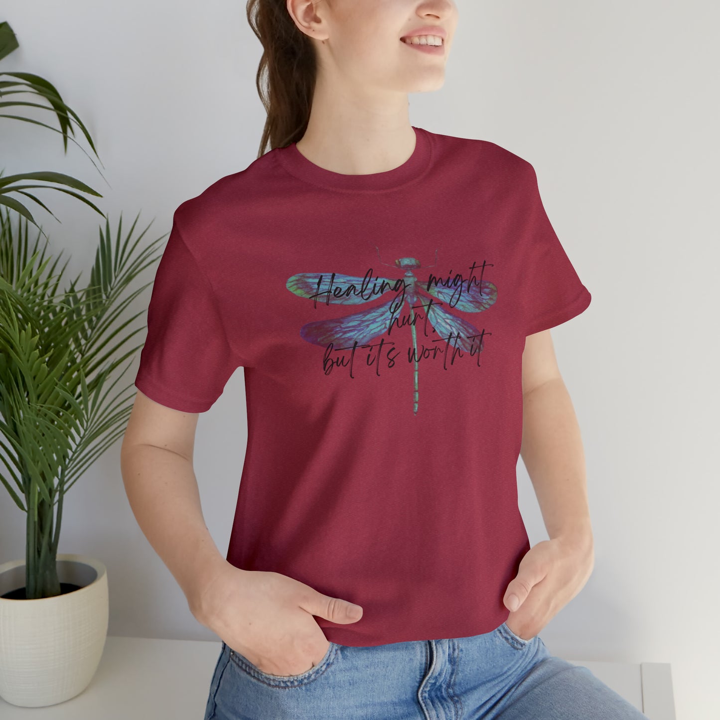 "Healing might hurt" Dragonfly Unisex Jersey Short Sleeve Tee