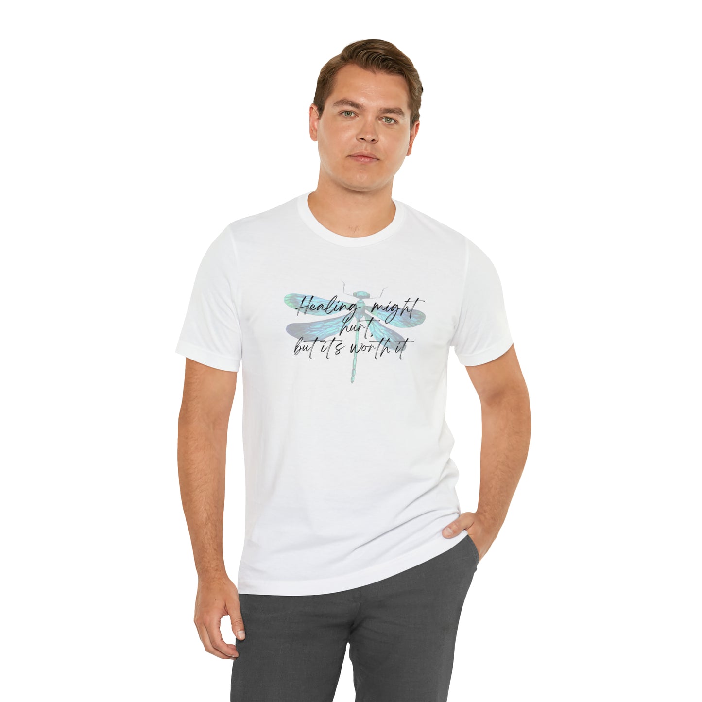 "Healing might hurt" Dragonfly Unisex Jersey Short Sleeve Tee