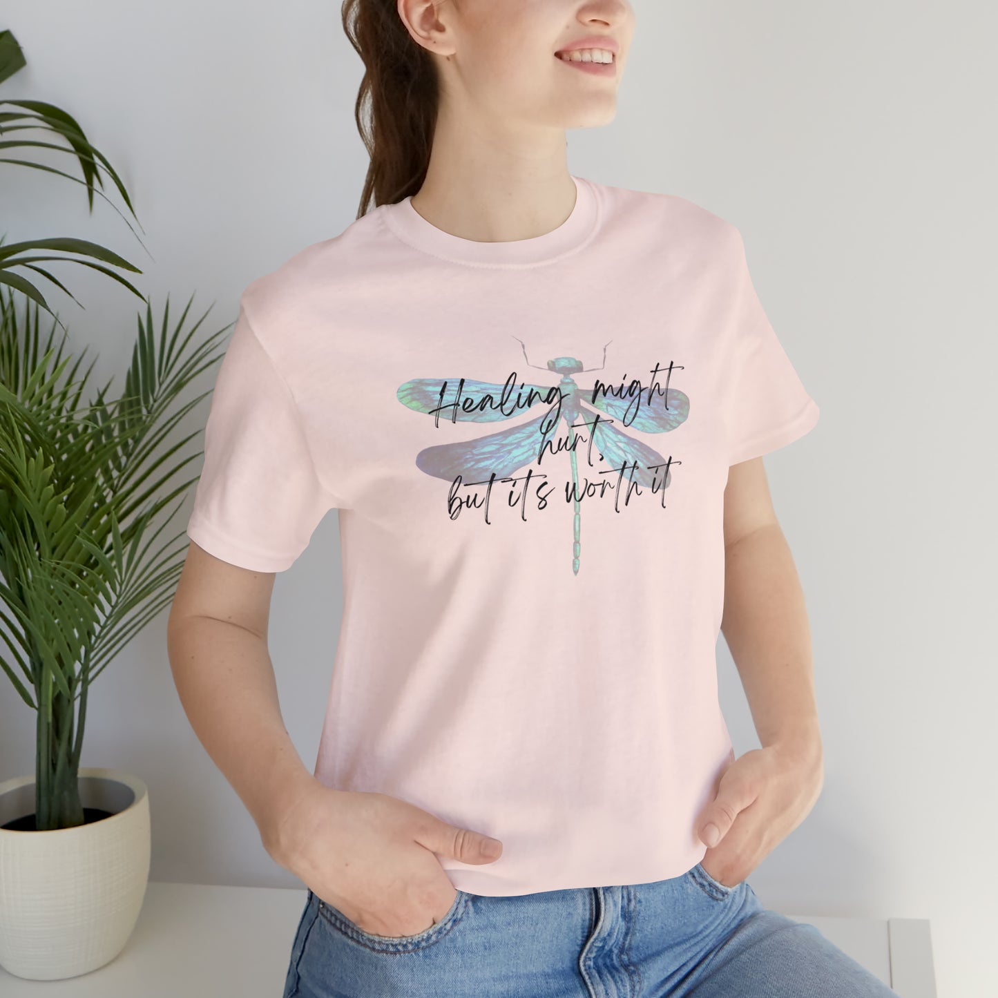 "Healing might hurt" Dragonfly Unisex Jersey Short Sleeve Tee